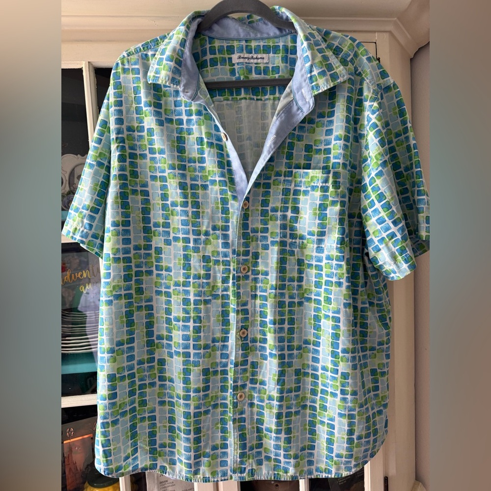 Tommy Bahama Blue and Green Patterned Shirt